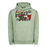 Pigment Oil Green Christmas cartoon characters coffee cups Urban Hoodie - Zillion Design Studio