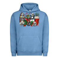 Pigment Pebble Blue Christmas cartoon characters coffee cups Urban Hoodie - Zillion Design Studio