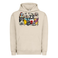 Pigment French Oak cartoon characters coffee cups Urban Hoodie - Zillion Design Studio