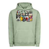 Pigment Oil Green cartoon characters coffee cups Urban Hoodie - Zillion Design Studio