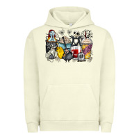 Pigment Pistachio cartoon characters coffee cups Urban Hoodie - Zillion Design Studio