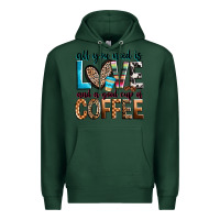 Sports Green all you need is love and a good cup of coffee Premium Hoodie - Zillion Design Studio