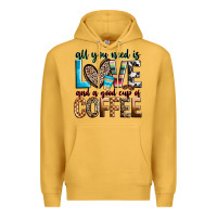 Mustard all you need is love and a good cup of coffee Premium Hoodie - Zillion Design Studio