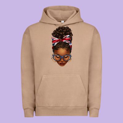 Union Jack Flag Afro Messy Bun Urban Hoodie Designed By Texasbilliewilder