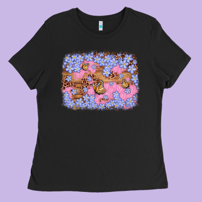 Easter Butterfly Leopard Background Ladies Tee Designed By Artiststas