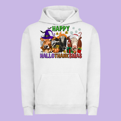 Happy Hallothanksmas With Cow Urban Hoodie Designed By Texasbilliewilder