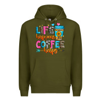 Army Green life happens coffee helps Premium Hoodie - Zillion Design Studio