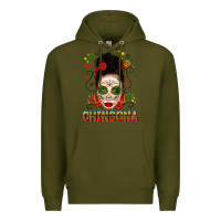Army Green Mexicana Skull Girl Messy Bun Premium Hoodie - texasbilliewilder