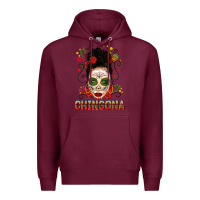Burgundy Mexicana Skull Girl Messy Bun Premium Hoodie - texasbilliewilder