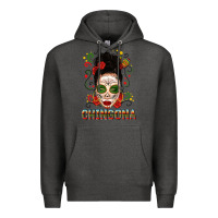 Charcoal Heather Mexicana Skull Girl Messy Bun Premium Hoodie - texasbilliewilder