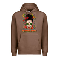 Chestnut Mexicana Skull Girl Messy Bun Premium Hoodie - texasbilliewilder