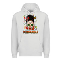 Dove Grey Mexicana Skull Girl Messy Bun Premium Hoodie - texasbilliewilder