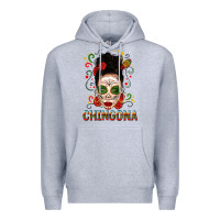 Heather Grey Mexicana Skull Girl Messy Bun Premium Hoodie - texasbilliewilder