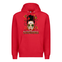 Red Mexicana Skull Girl Messy Bun Premium Hoodie - texasbilliewilder