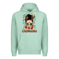 Seafoam Mexicana Skull Girl Messy Bun Premium Hoodie - texasbilliewilder