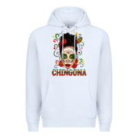 White Mexicana Skull Girl Messy Bun Premium Hoodie - texasbilliewilder