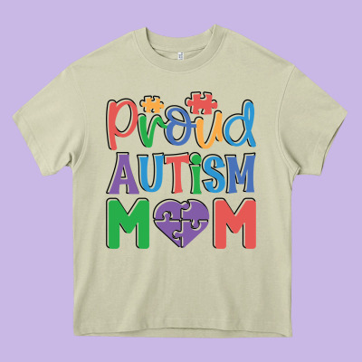Proud Autism Mom Heavy Core Tee Designed By Cowhidedigitalart