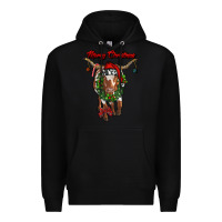 Black merry christmas longhorn cow Premium Hoodie - RanaPortraitStore
