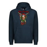 Navy merry christmas longhorn cow Premium Hoodie - RanaPortraitStore
