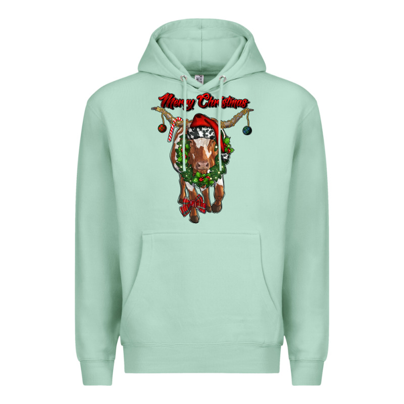 Merry Christmas Longhorn Cow Premium Hoodie by RanaPortraitStore | Teevron