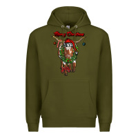 Army Green merry christmas longhorn cow Premium Hoodie - RanaPortraitStore
