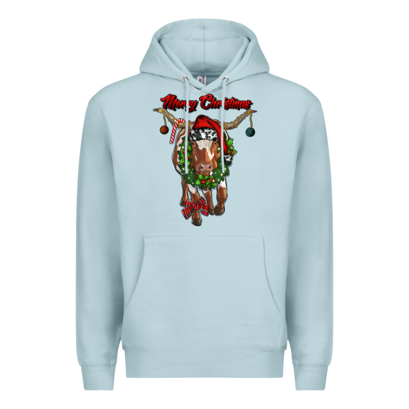 Merry Christmas Longhorn Cow Premium Hoodie by RanaPortraitStore | Teevron