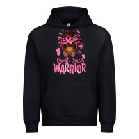 Black brest cancer warrior afro messy bun Urban Hoodie - texasbilliewilder