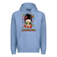 Colony Blue Mexicana Skull Girl Messy Bun Premium Hoodie - texasbilliewilder
