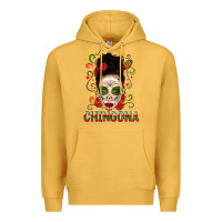 Mustard Mexicana Skull Girl Messy Bun Premium Hoodie - texasbilliewilder