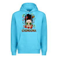 Ocean Blue Mexicana Skull Girl Messy Bun Premium Hoodie - texasbilliewilder
