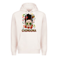 Pale Pink Mexicana Skull Girl Messy Bun Premium Hoodie - texasbilliewilder