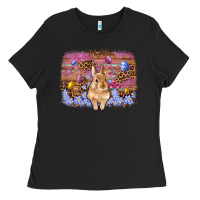 Black easter bunny egg leopard background Ladies Tee - Artiststas