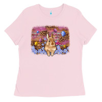 Bubblegum Pink easter bunny egg leopard background Ladies Tee - Artiststas