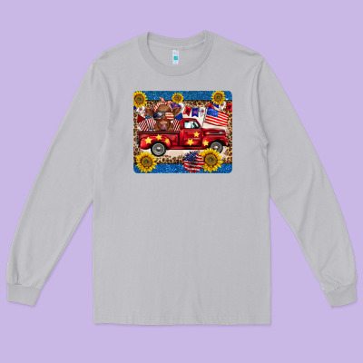 4th Of July Truck Cow Mousepad Long Sleeve Tee Designed By Barkaloodesign