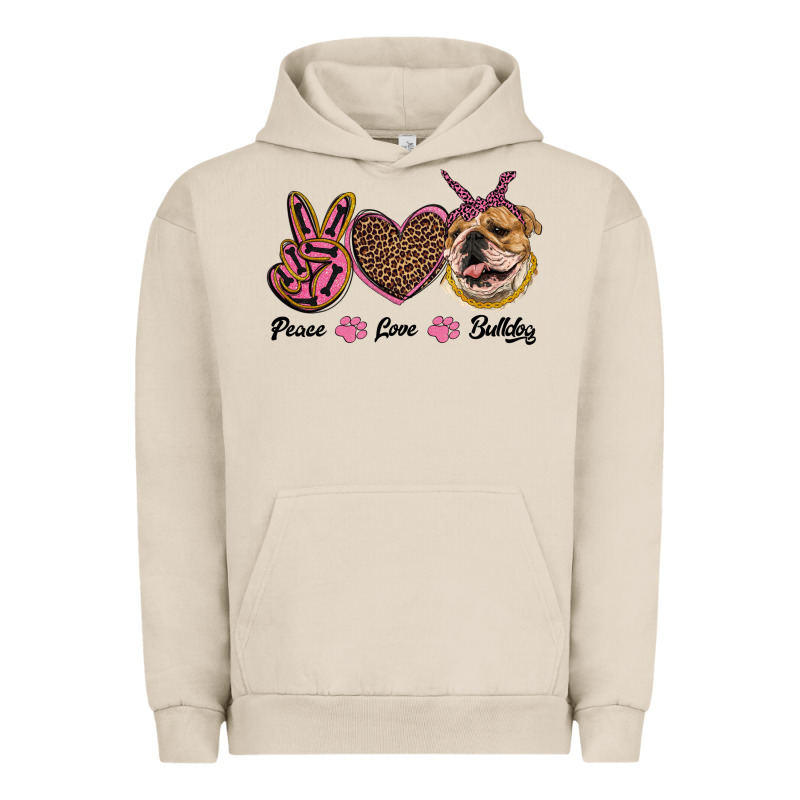 Peace Love Bulldog Urban Hoodie by RanaPortraitStore | Teevron