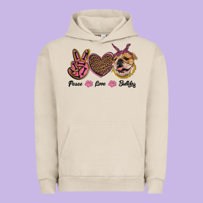Peace Love Bulldog Urban Hoodie Designed By Ranaportraitstore