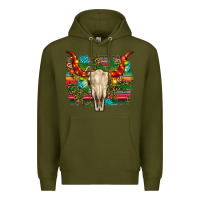Army Green western christmas bull skull Premium Hoodie - RanaPortraitStore