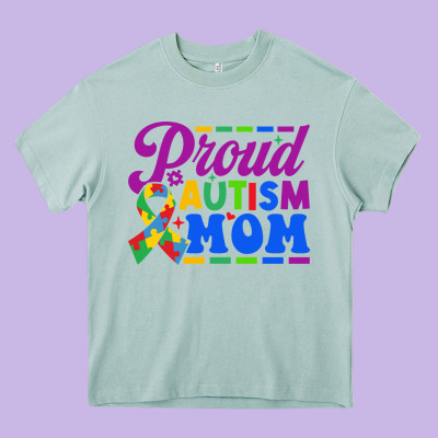 Proud Autism Mom Heavy Core Tee Designed By Cowhidedigitalart