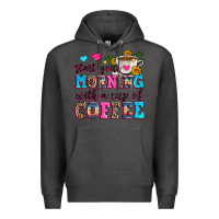 Charcoal Heather start your morning with a cup of coffee Premium Hoodie - Zillion Design Studio
