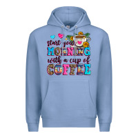 Colony Blue start your morning with a cup of coffee Premium Hoodie - Zillion Design Studio