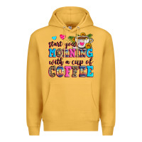 Mustard start your morning with a cup of coffee Premium Hoodie - Zillion Design Studio