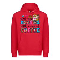 Red start your morning with a cup of coffee Premium Hoodie - Zillion Design Studio