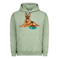 Pigment Oil Green german shepherd with food bowl Urban Hoodie - texasbilliewilder