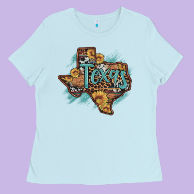 Leopard Cowhide Sunflower Texas Map Ladies Tee Designed By Artiststas