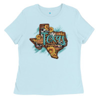 Baby Blue leopard cowhide sunflower texas map Ladies Tee - Artiststas