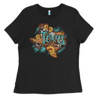 Black leopard cowhide sunflower texas map Ladies Tee - Artiststas