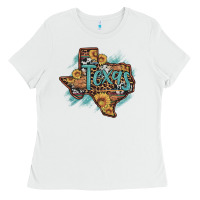White leopard cowhide sunflower texas map Ladies Tee - Artiststas