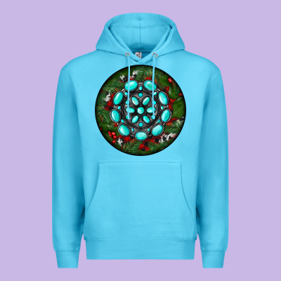Christmas Round Turquoise Gemstone Premium Hoodie Designed By Ranaportraitstore