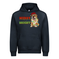 Navy merry and bright english bulldog Urban Hoodie - RanaPortraitStore