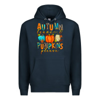 Navy autumn leaves and pumpkins please Premium Hoodie - Zillion Design Studio